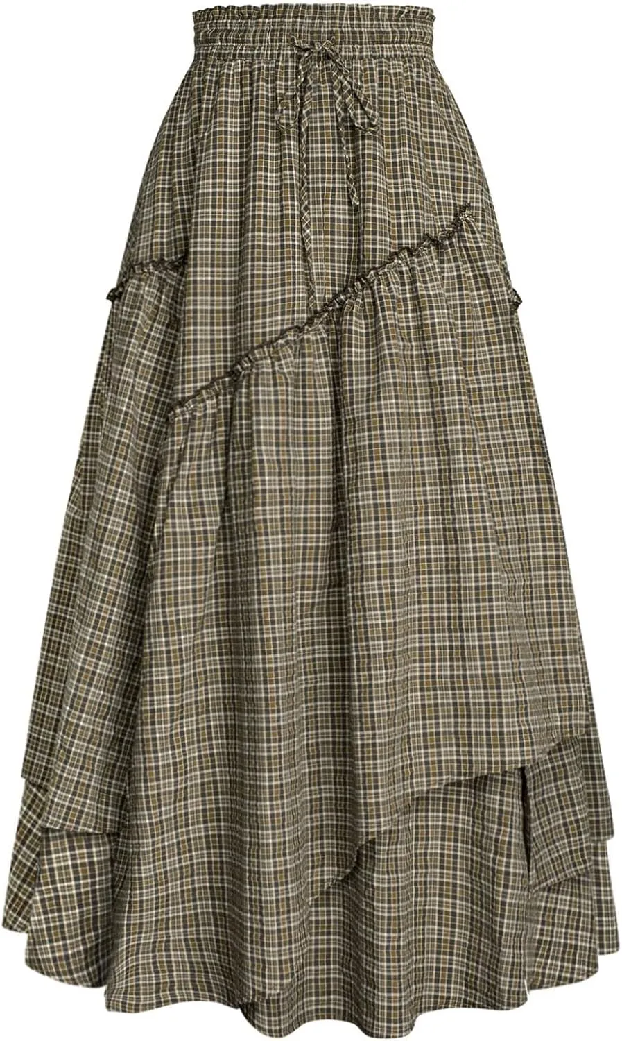 Scarlet Darkness Women Plaid Skirt High Waist A Line Tiered Long Skirt with Pockets