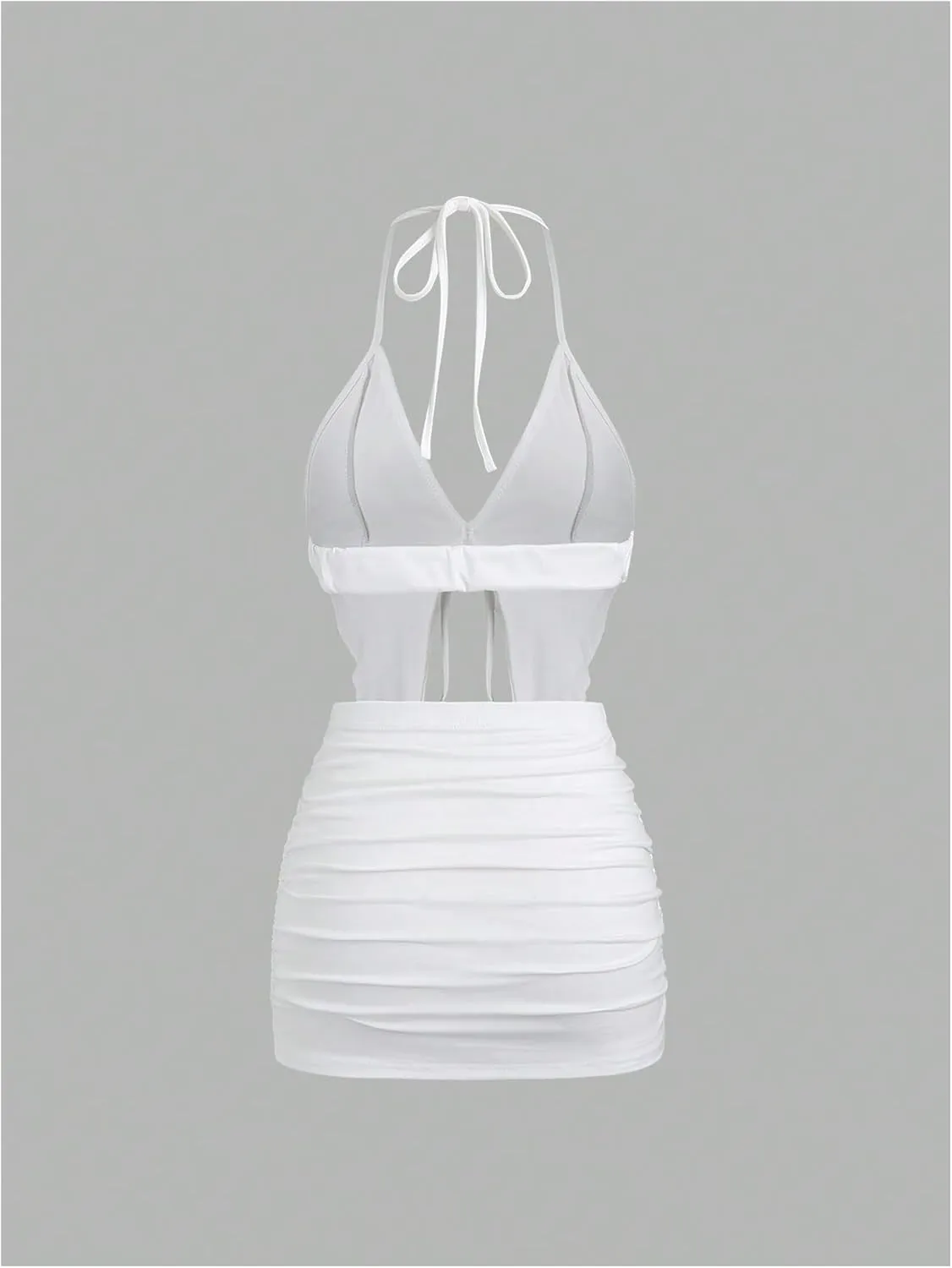 SHENHE Women's Y2k 2 Piece Sexy Outfits Backless Halter Crop Top and Ruched Bodycon Mini Skirt Set