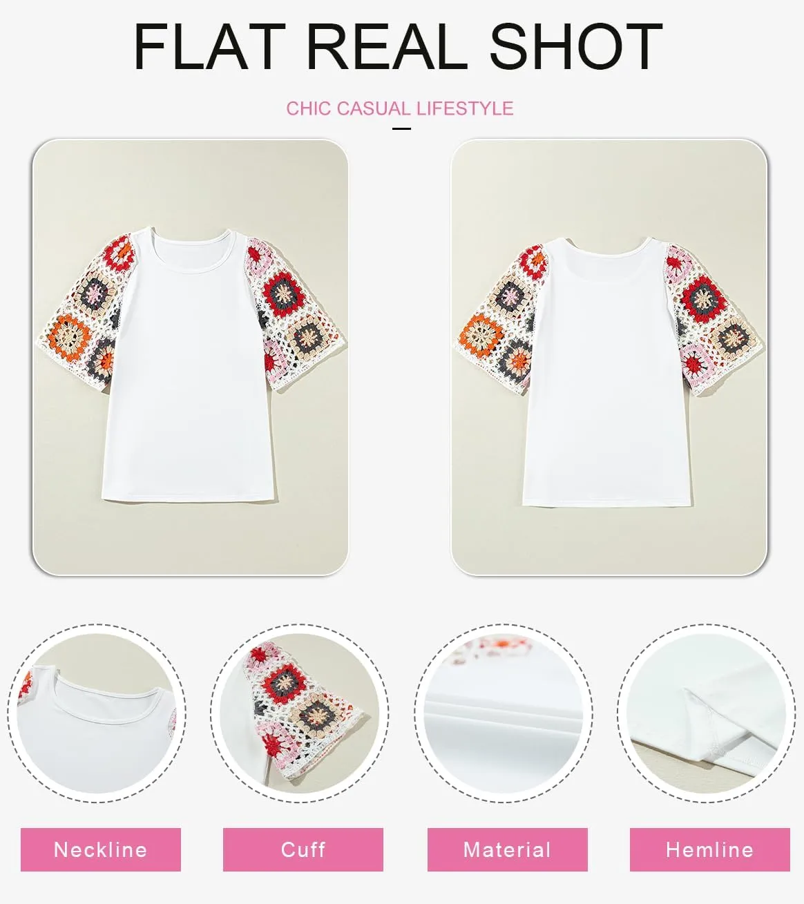 SHEWIN Womens Summer Tops Casual Short Sleeve T Shirts Crewneck Boho Crochet Floral Print Shirt Blouses