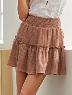 Shirred Waist Frill Trim Skirt