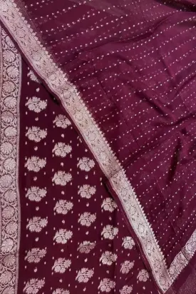 Stunning Maroon Banarasi Handloom Chiffon Suit Set - Unstitched 3-Piece