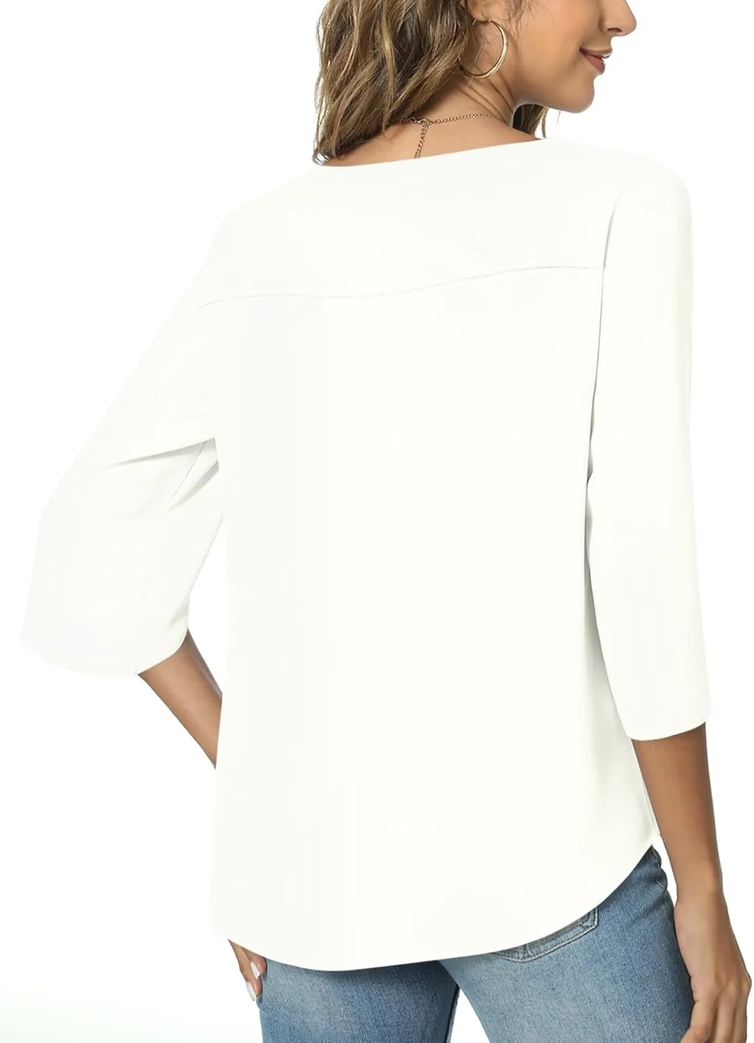 TAOHUADAO Womens 2025 Summer Casual Square Neck Loose Tunic Top for Leggings 3/4 Sleeve Chiffon Blouse