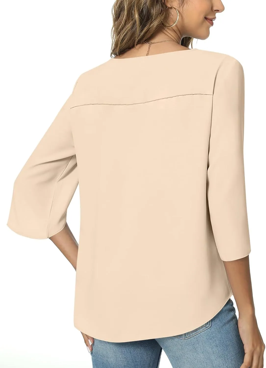 TAOHUADAO Womens 2025 Summer Casual Square Neck Loose Tunic Top for Leggings 3/4 Sleeve Chiffon Blouse