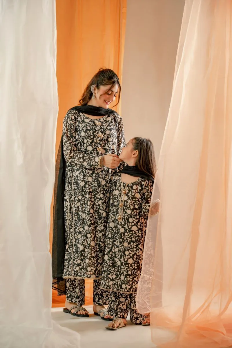 Tassels Kids - Caria - Black - Lawn Cotton & Chiffon - 3 Piece