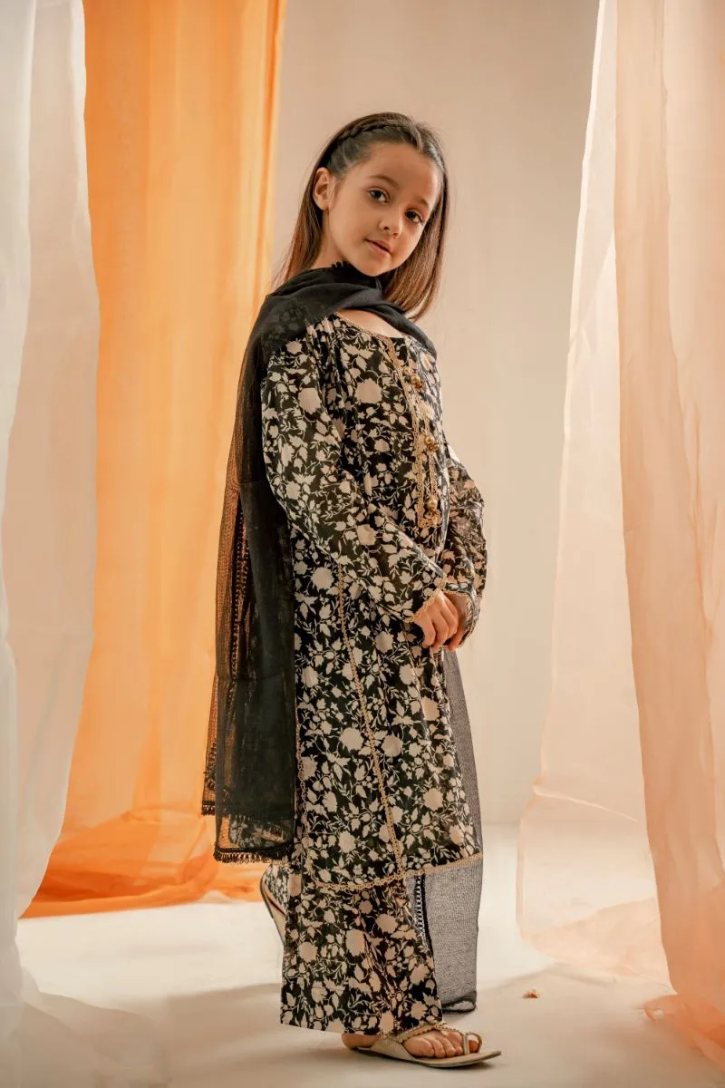 Tassels Kids - Caria - Black - Lawn Cotton & Chiffon - 3 Piece