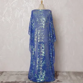 Traditional Somali Dirac Fabric in Pure Silk Chiffon with Metallic Lurex, Blue and Silver, 3.5 Meters X 140 Cms-D19865