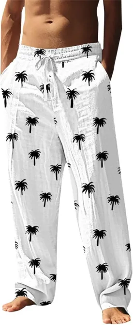 Tropical Palm Tree Graphic Sweatpants for Men Hawaiian Beach Vacation Pants Soft Lounge Lightweight Relaxed Fit
