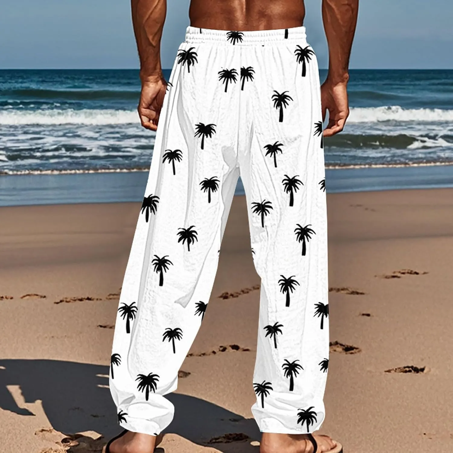 Tropical Palm Tree Graphic Sweatpants for Men Hawaiian Beach Vacation Pants Soft Lounge Lightweight Relaxed Fit