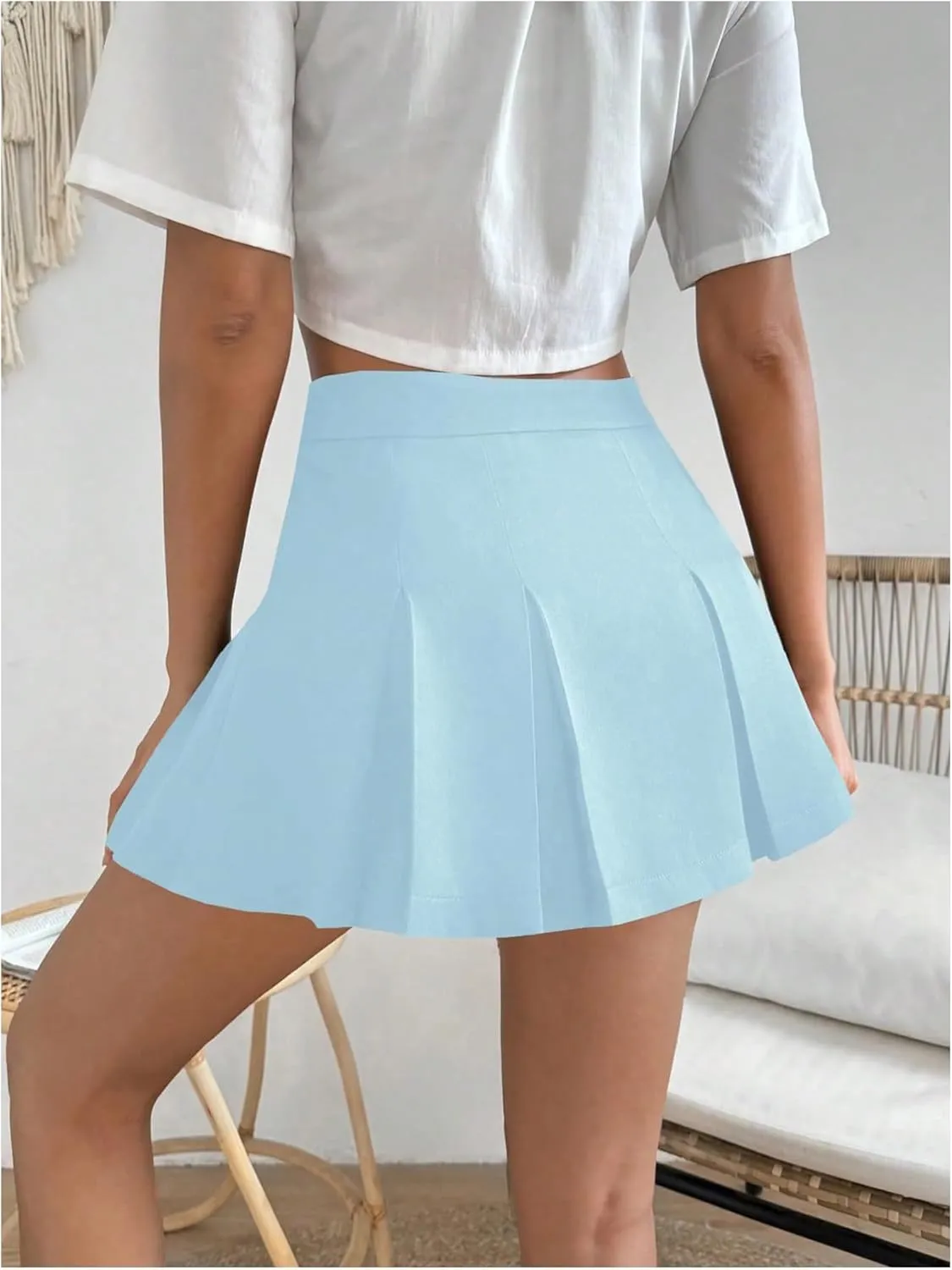 WDIRARA Women's High Waisted Pleated Skirt Skater A Line Mini Uniform Skirt