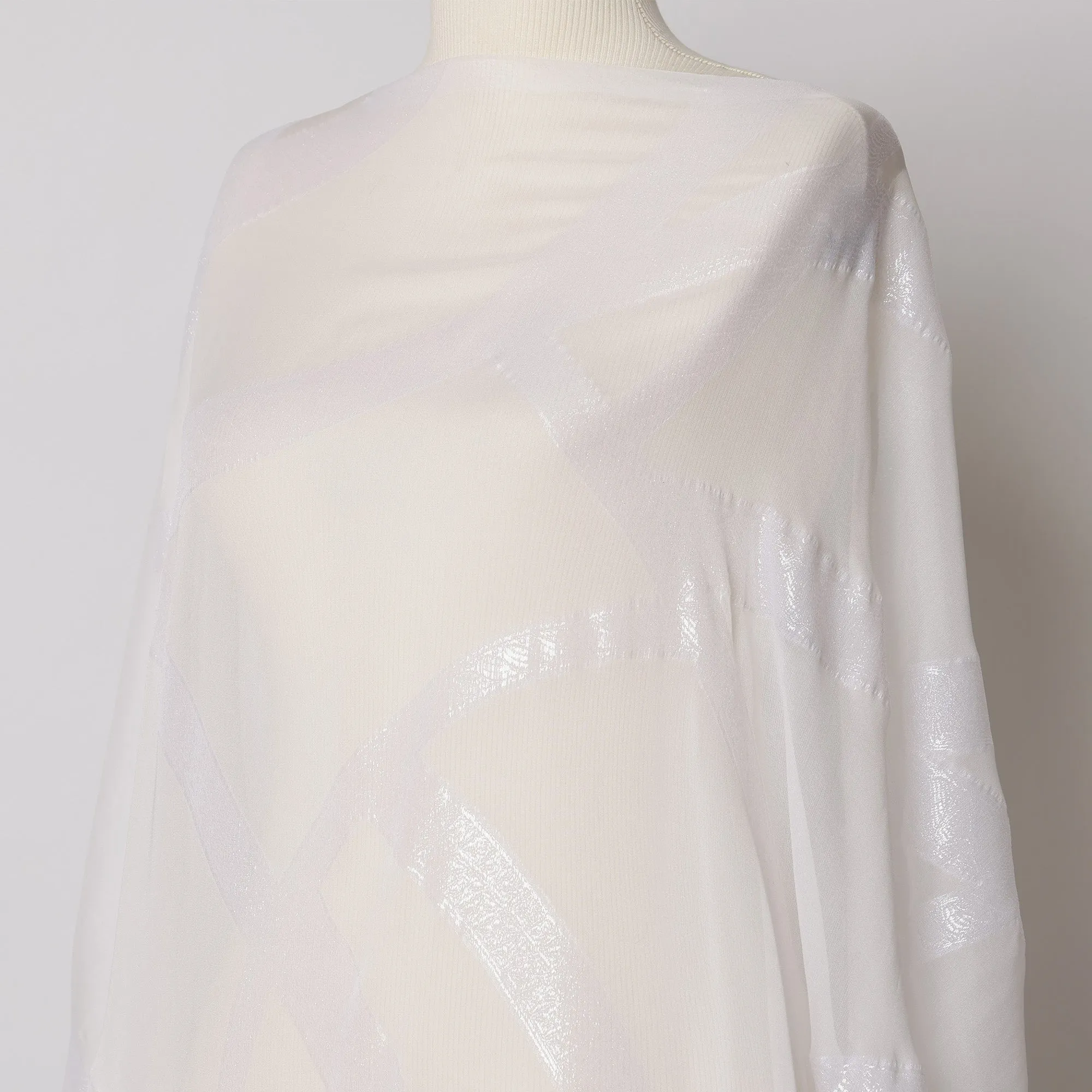 White Somali Silk Chiffon Dirac Fabric with Metallic Lurex, 3.5 Meters, 140 cm Width, Made in South Korea-D21125