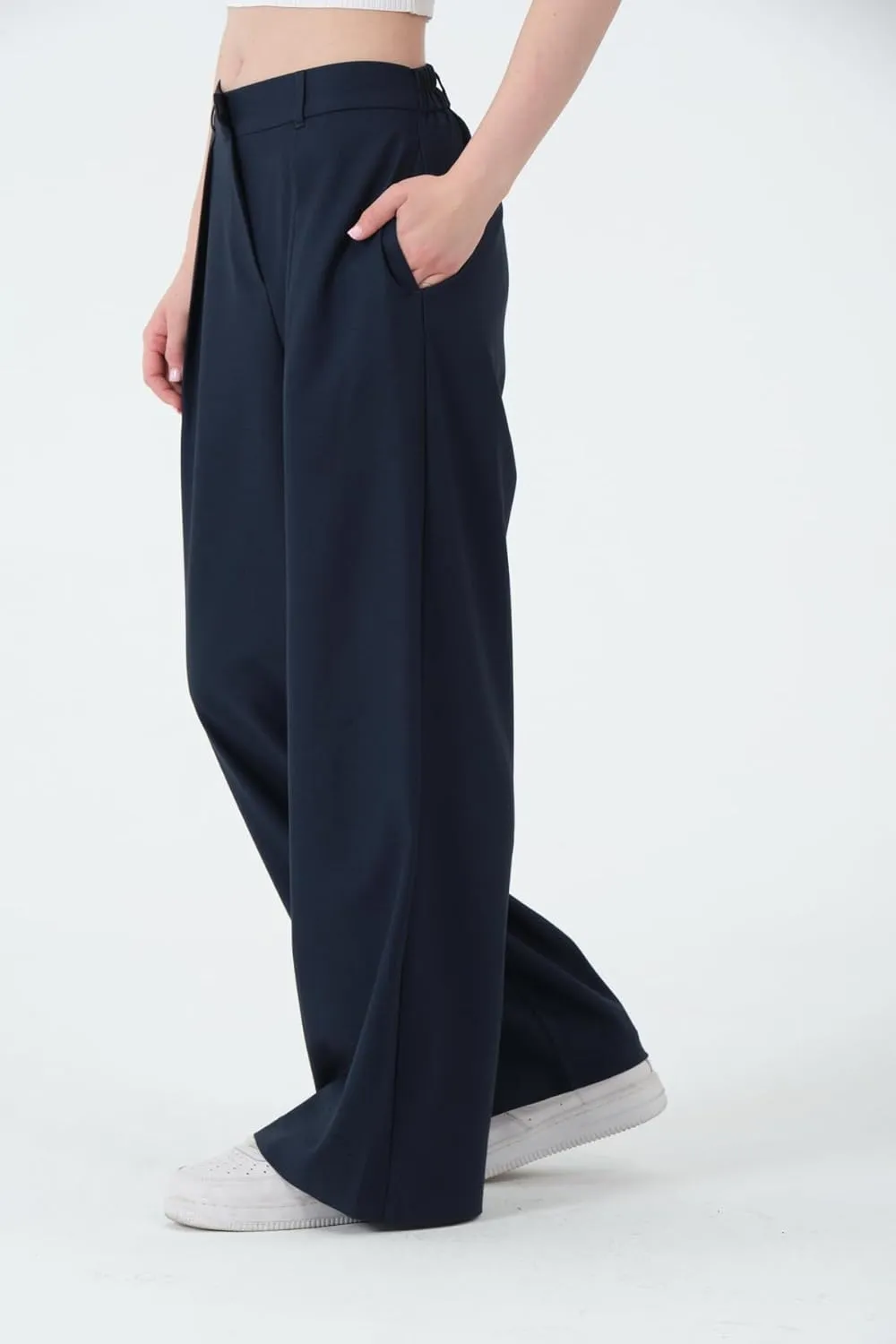 Wide Leg Work Pants Womens Elastic High Waisted Casual Office Dress Pants Trousers with Pocket Normal and Plus Size Slacks