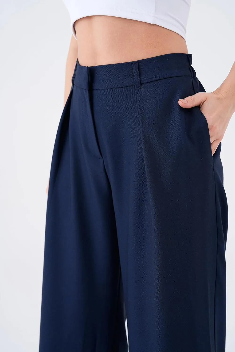 Wide Leg Work Pants Womens Elastic High Waisted Casual Office Dress Pants Trousers with Pocket Normal and Plus Size Slacks
