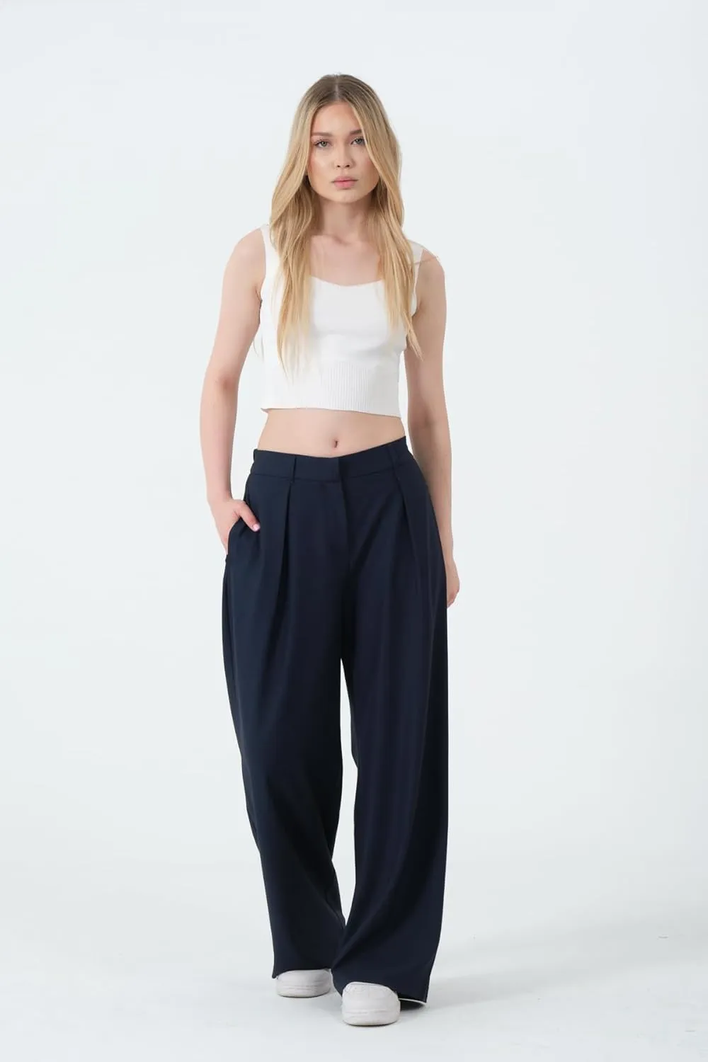 Wide Leg Work Pants Womens Elastic High Waisted Casual Office Dress Pants Trousers with Pocket Normal and Plus Size Slacks