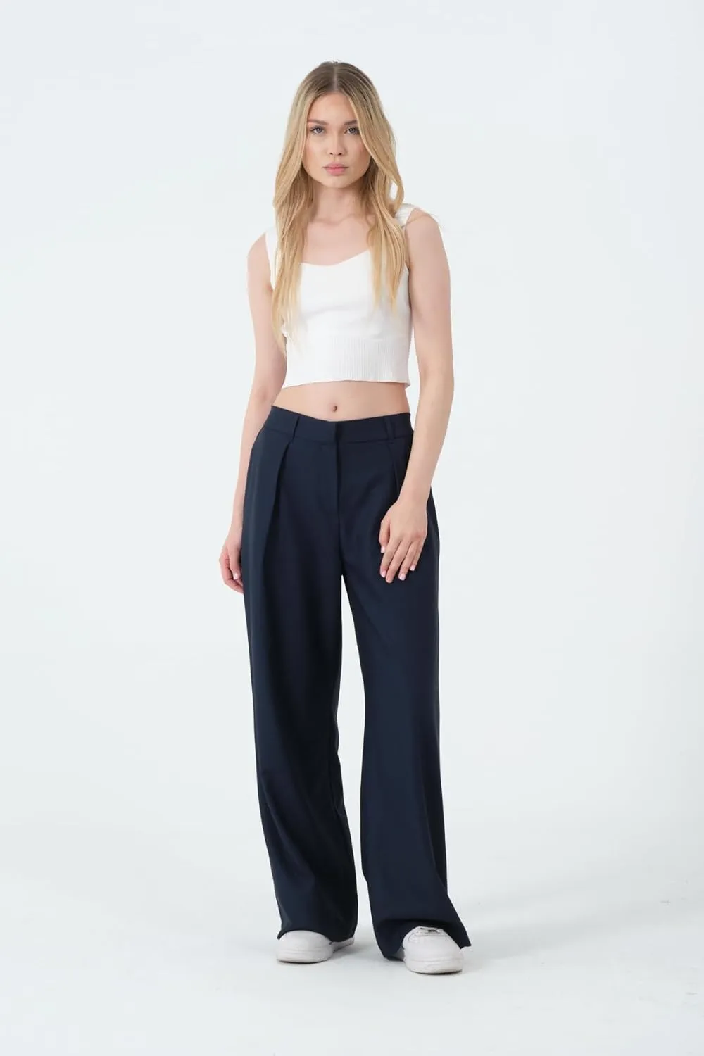 Wide Leg Work Pants Womens Elastic High Waisted Casual Office Dress Pants Trousers with Pocket Normal and Plus Size Slacks
