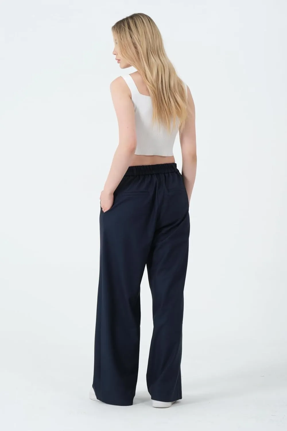 Wide Leg Work Pants Womens Elastic High Waisted Casual Office Dress Pants Trousers with Pocket Normal and Plus Size Slacks