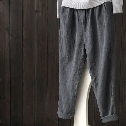 Wjczt Cotton Linen Pants Women Spring Summer Large Size Solid Color Harem Pants Elastic Waist Loose Casual Woman&#39;s Linen Trousers