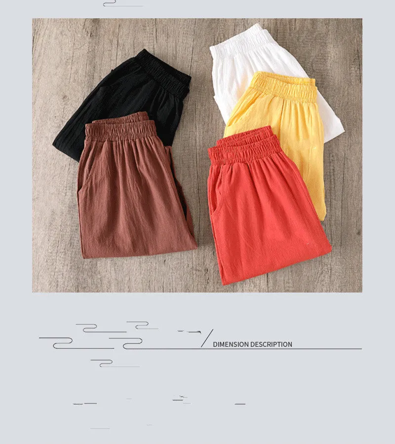 Wjczt Cotton Linen Pants Women Spring Summer Large Size Solid Color Harem Pants Elastic Waist Loose Casual Woman&#39;s Linen Trousers