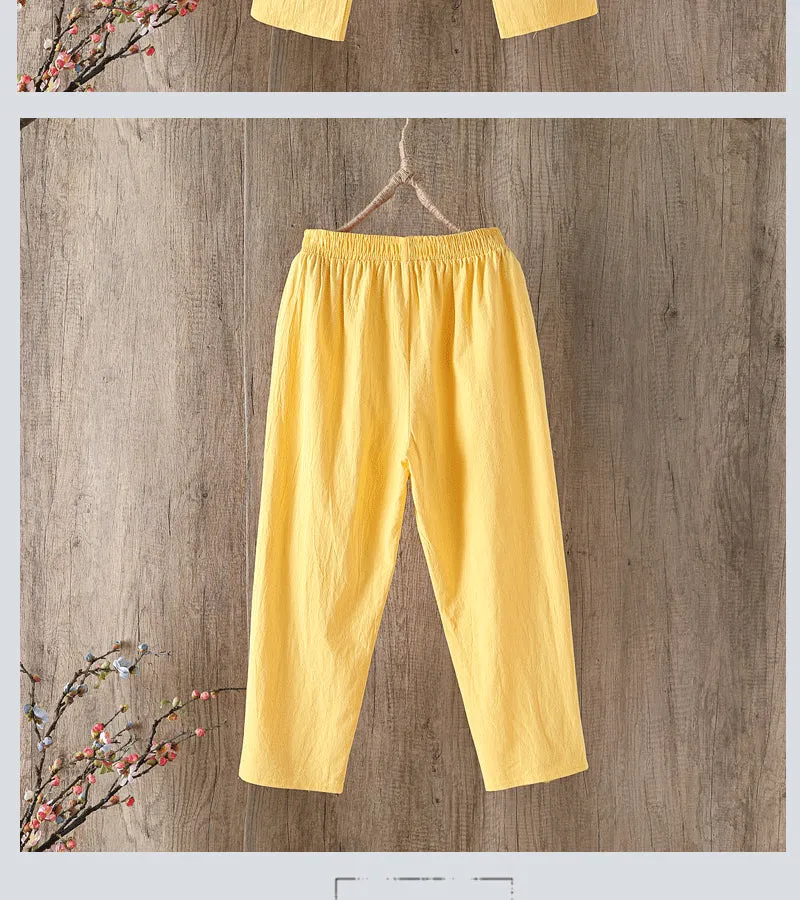 Wjczt Cotton Linen Pants Women Spring Summer Large Size Solid Color Harem Pants Elastic Waist Loose Casual Woman&#39;s Linen Trousers