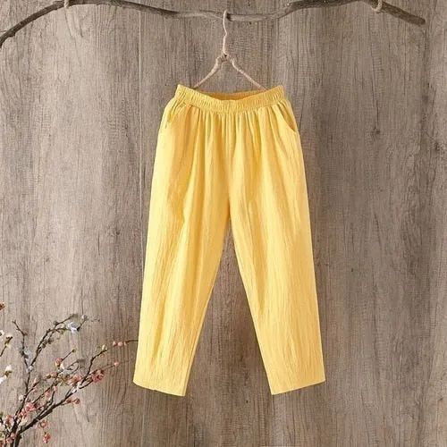 Wjczt Cotton Linen Pants Women Spring Summer Large Size Solid Color Harem Pants Elastic Waist Loose Casual Woman&#39;s Linen Trousers