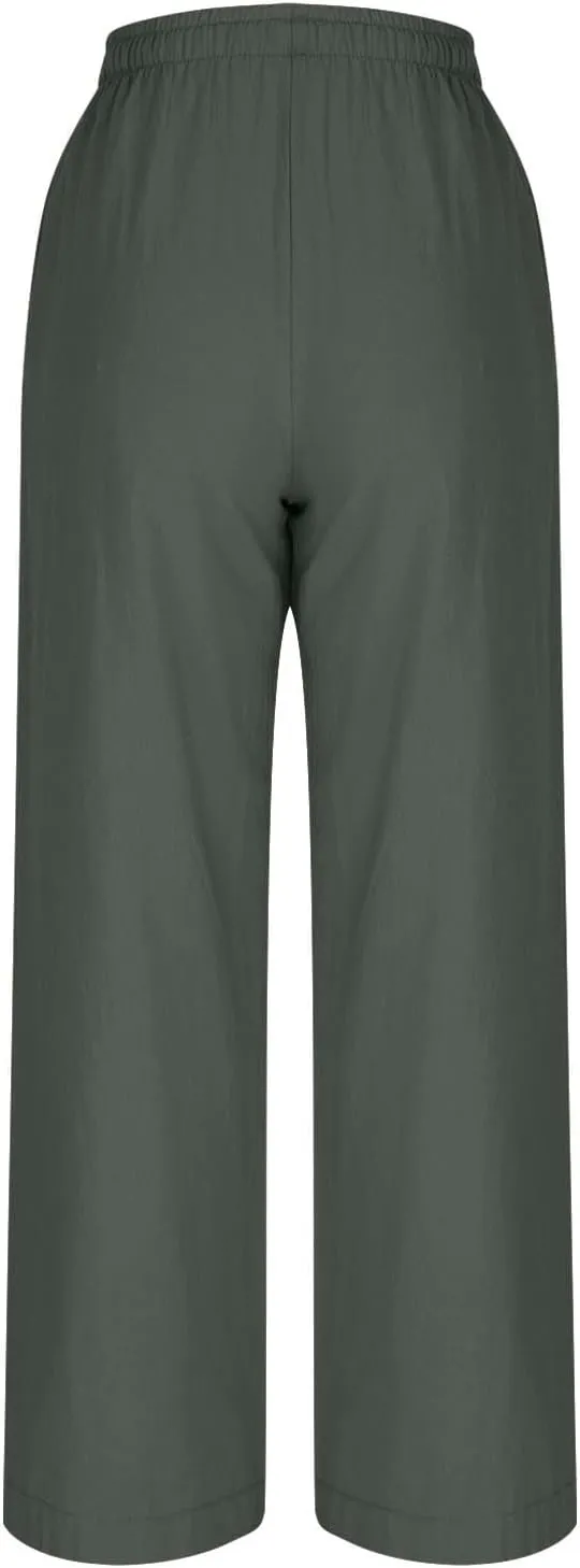 Women 2025 Casual Wide Leg Pants Elastic Waist Wide Leg Linen Pant Loose Long Palazzo Trousers Bottoms Slacks Pockets