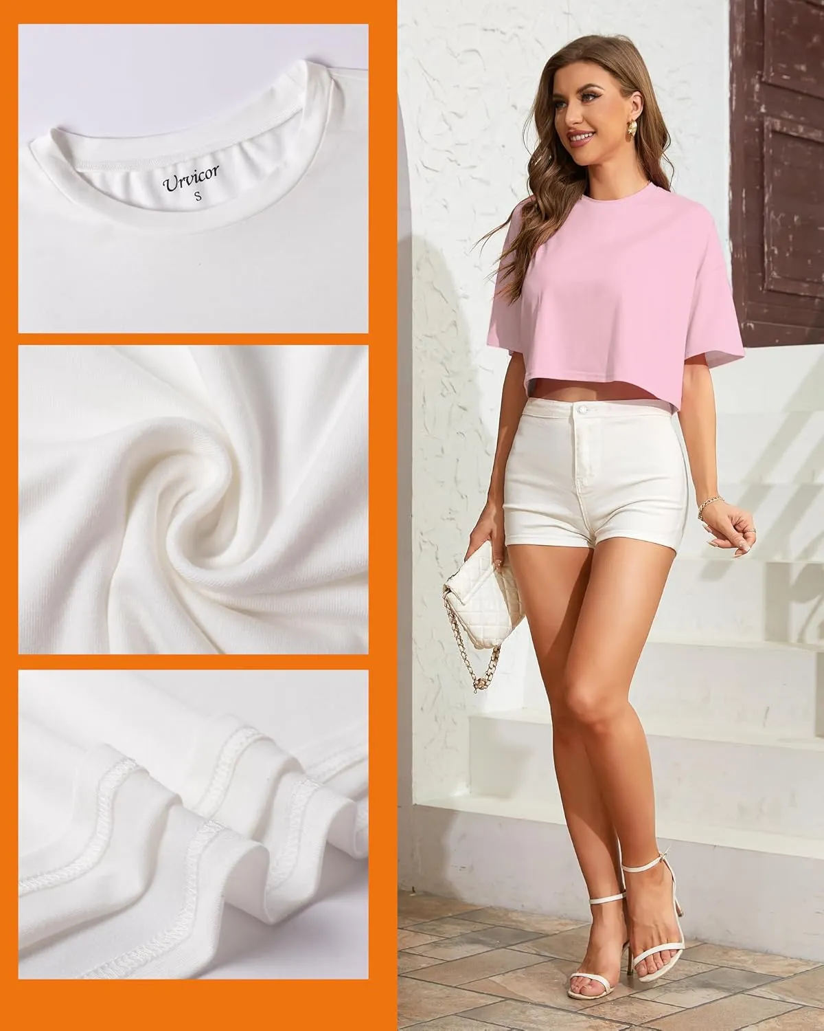 Women Cropped Tees Loose Fit Half Drop Shoulder Short Sleeve Tops Round Neck Basic Casual Shirts for Summer 2025