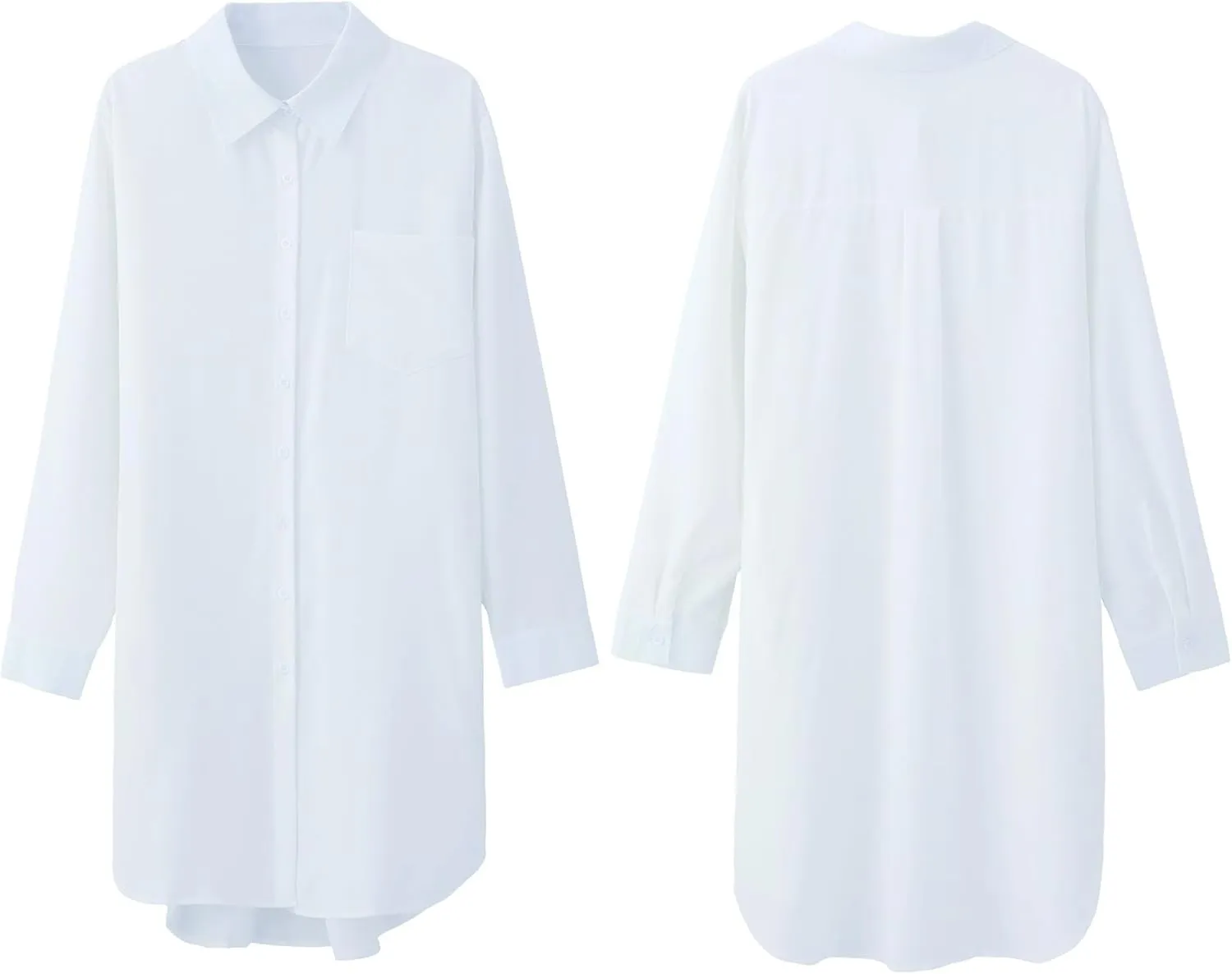 Women's Casual Button Down Shirts Long Sleeve Oversize Blouse Loose Shirt Dress with Side Pockets