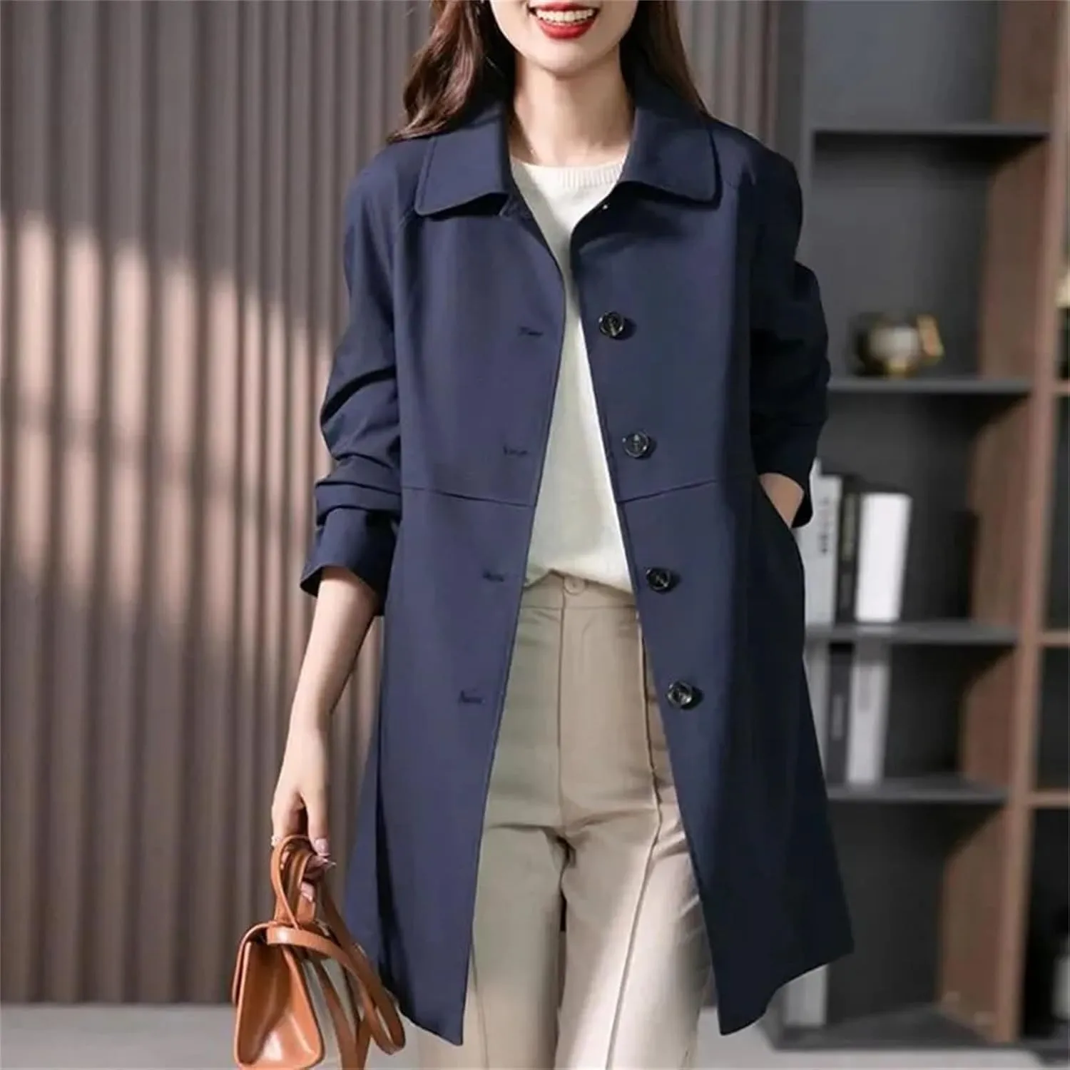 Women's Mid-Length Single-Breasted Trench Coat ?C Spring Jacket Casual Outerwear Work Office Coat With Lining