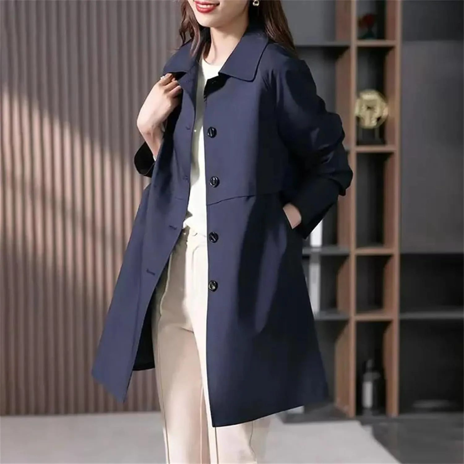 Women's Mid-Length Single-Breasted Trench Coat ?C Spring Jacket Casual Outerwear Work Office Coat With Lining