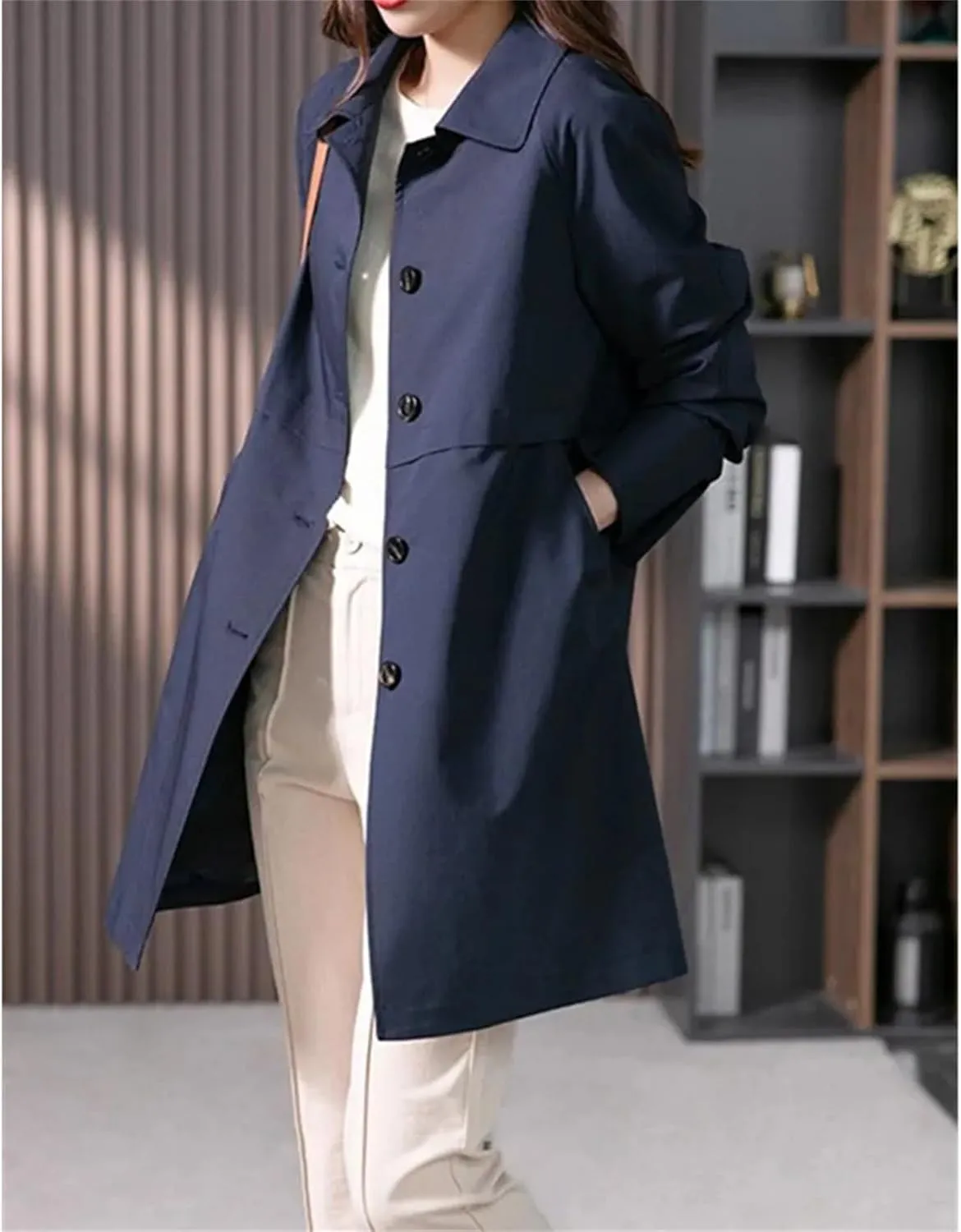 Women's Mid-Length Single-Breasted Trench Coat ?C Spring Jacket Casual Outerwear Work Office Coat With Lining