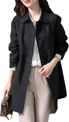 Women's Mid-Length Single-Breasted Trench Coat ?C Spring Jacket Casual Outerwear Work Office Coat With Lining