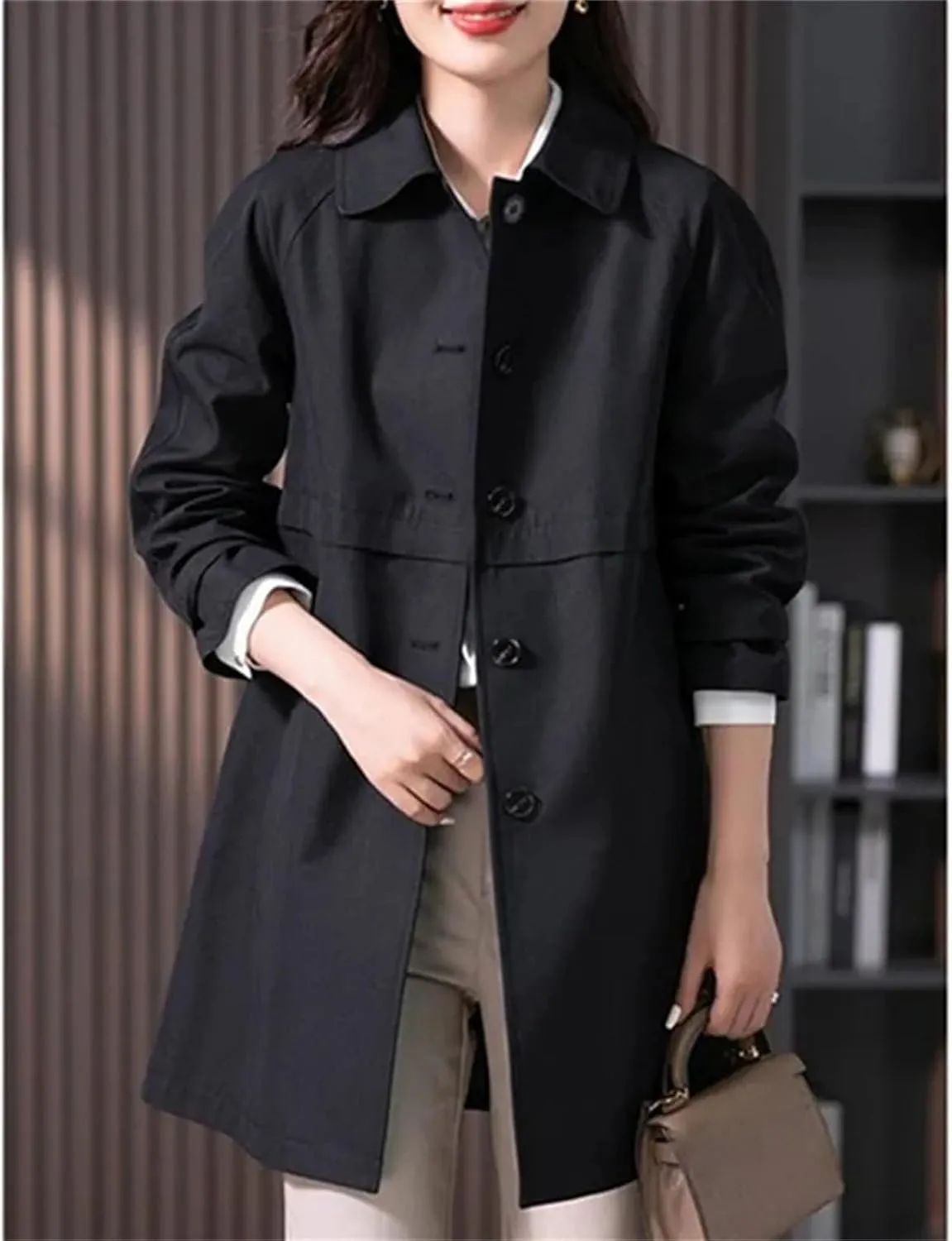 Women's Mid-Length Single-Breasted Trench Coat ?C Spring Jacket Casual Outerwear Work Office Coat With Lining