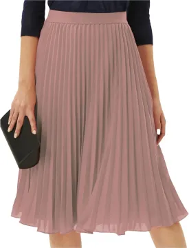 Womens Midi Skirt Elastic High Waist Pleated Chiffon Skirt Swing Flowy A-Line Skirts Casual Beach Vacation Clothes