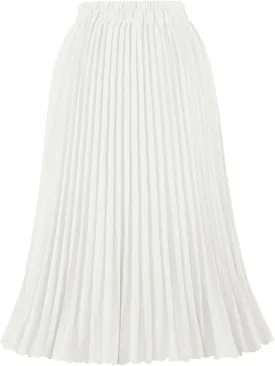 Women's Pleated Skirts High Elastic Waist A-Line Swing Skirt Midi Length