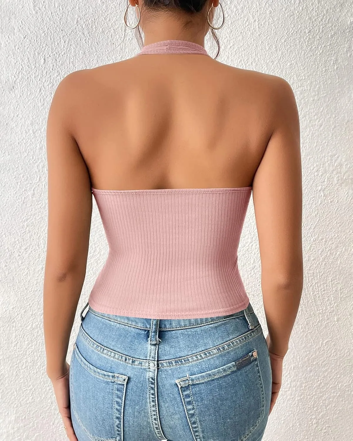 Womens Sexy Tank Tops Halter V Neck Sleeveless Wrap Shirts Asymmetrical Basic Tees Tops Blouses