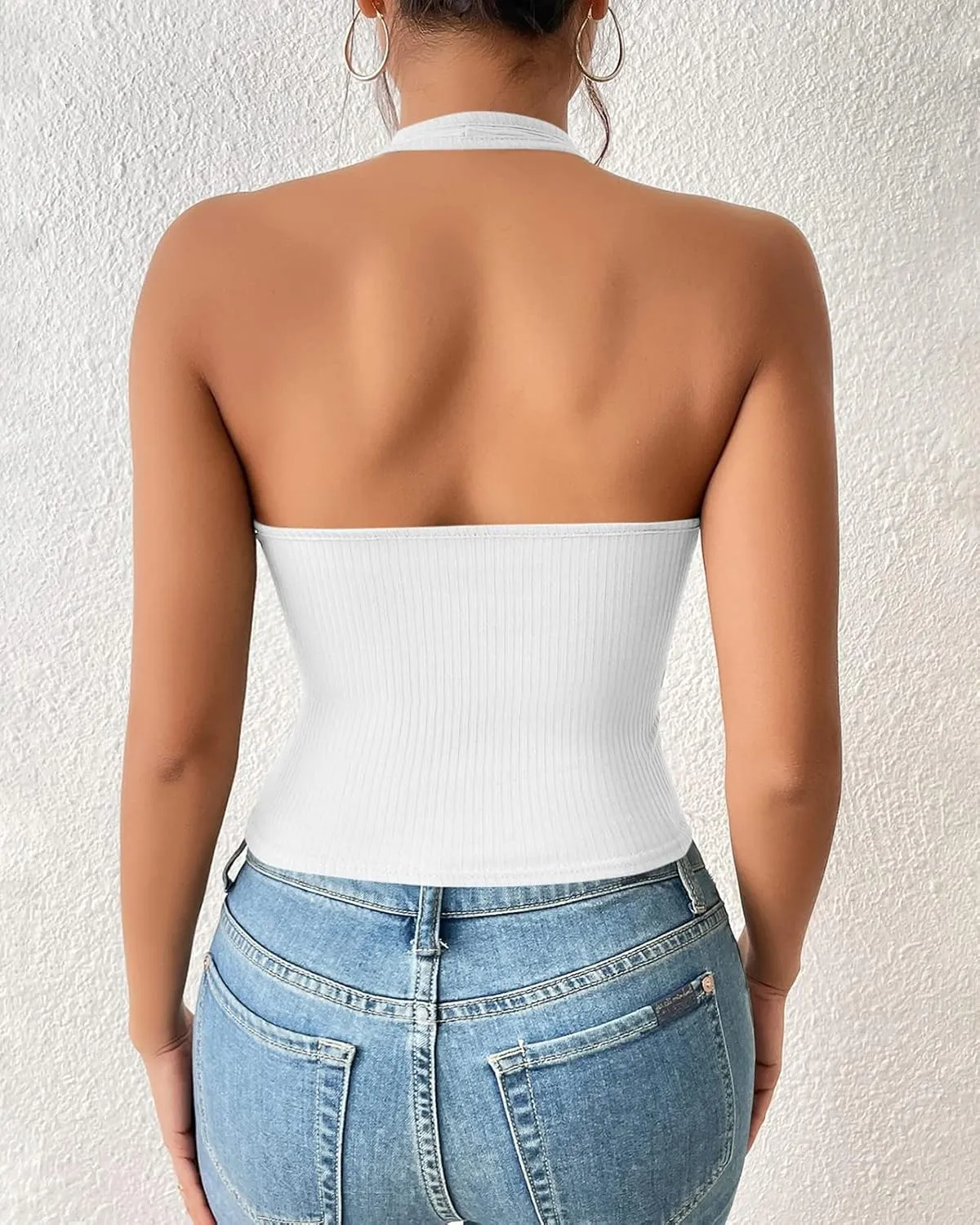 Womens Sexy Tank Tops Halter V Neck Sleeveless Wrap Shirts Asymmetrical Basic Tees Tops Blouses