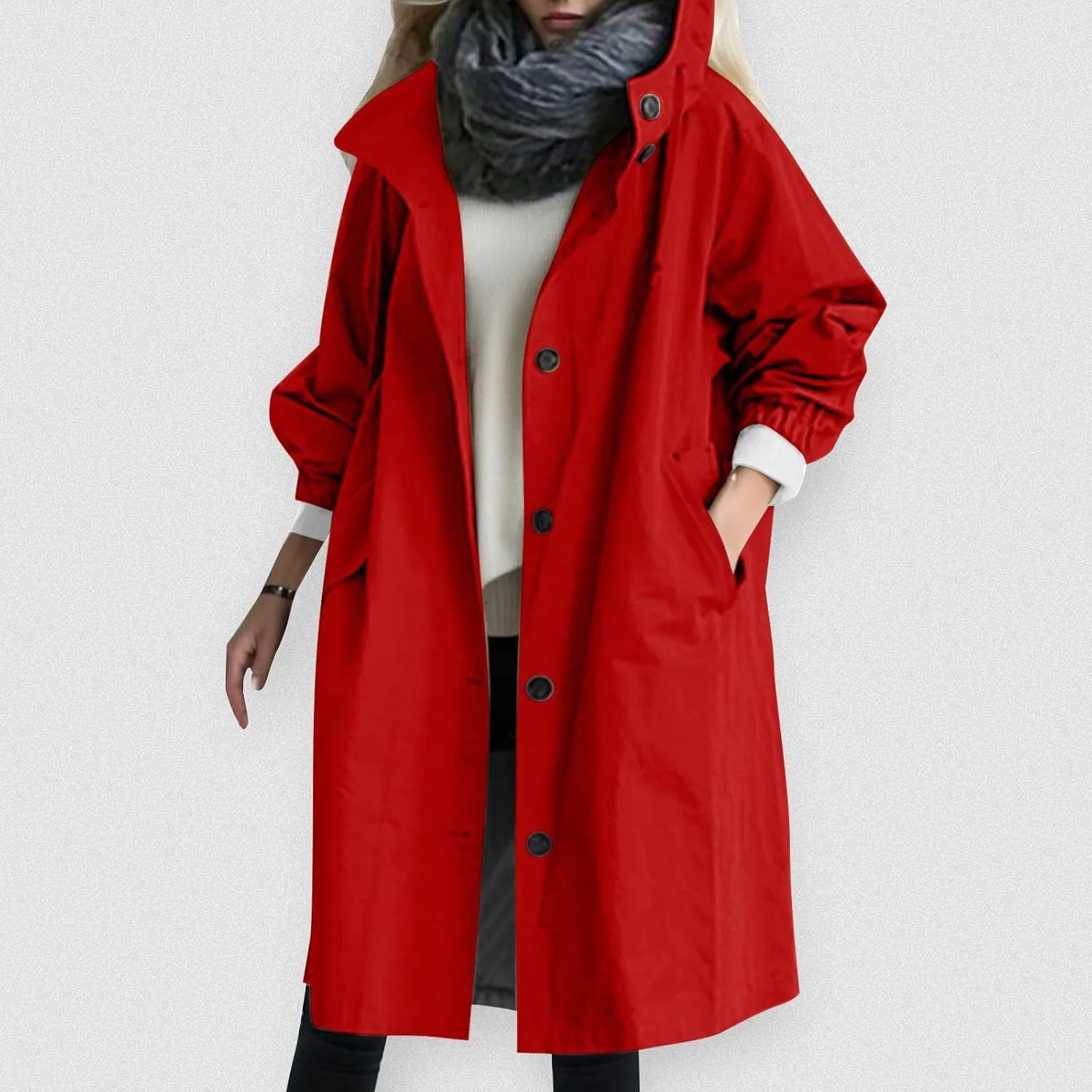 Women's Trench Jackets Single Breasted Hooded Oversized Coats Long Sleeve Elegant Comfortable 2024 Winter Windbreaker
