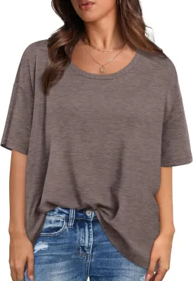 XIEERDUO Oversized T Shirts for Women Summer Short Sleeve Tops Loose Scook Neck