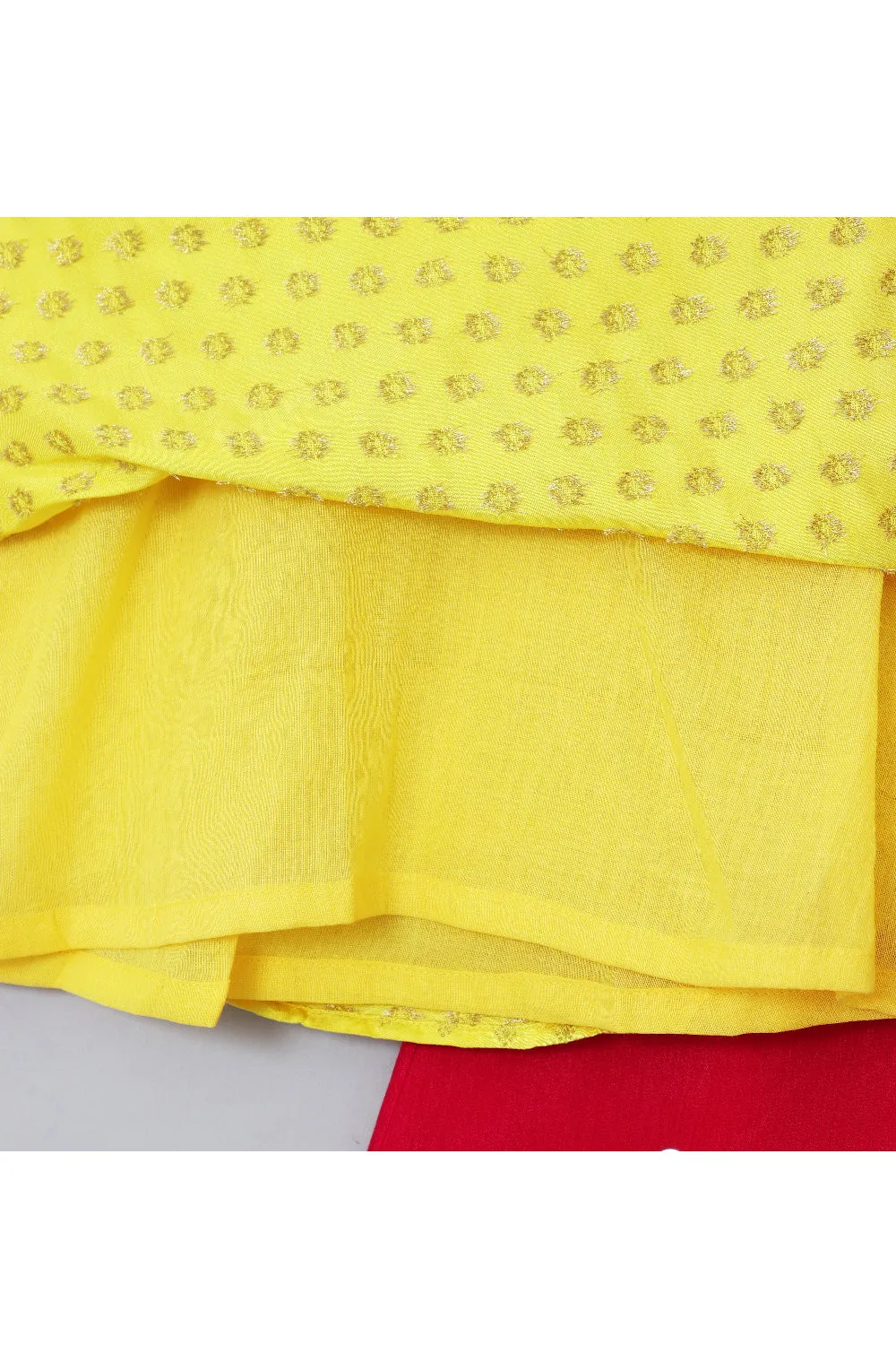 Yellow Brocade Detailing Halter neck Kurta With Flared Pant Set
