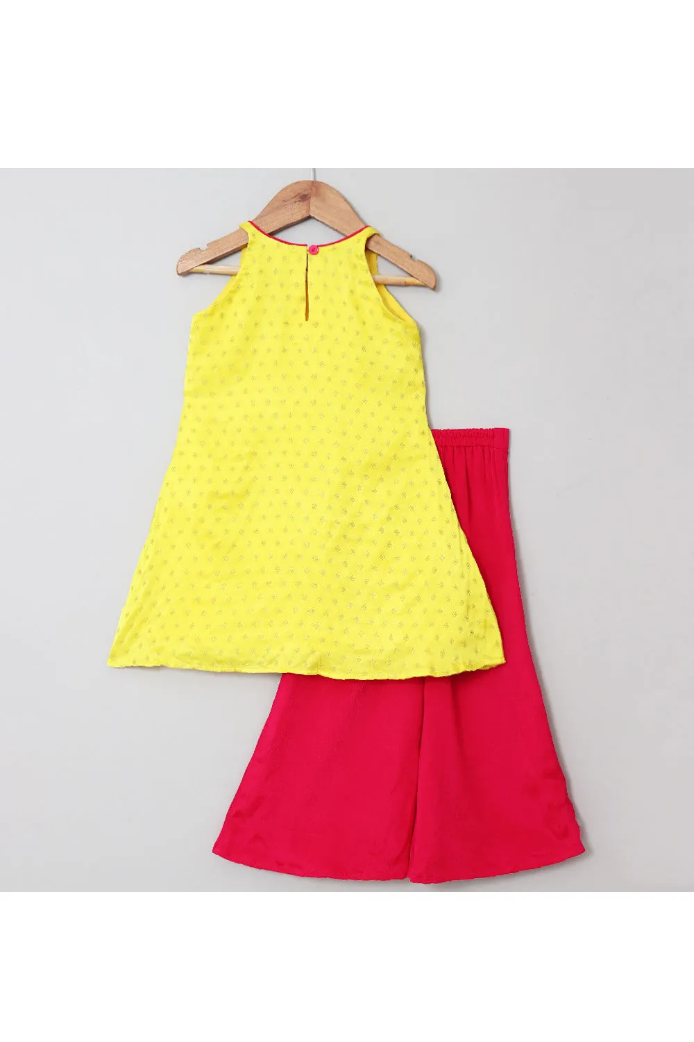 Yellow Brocade Detailing Halter neck Kurta With Flared Pant Set