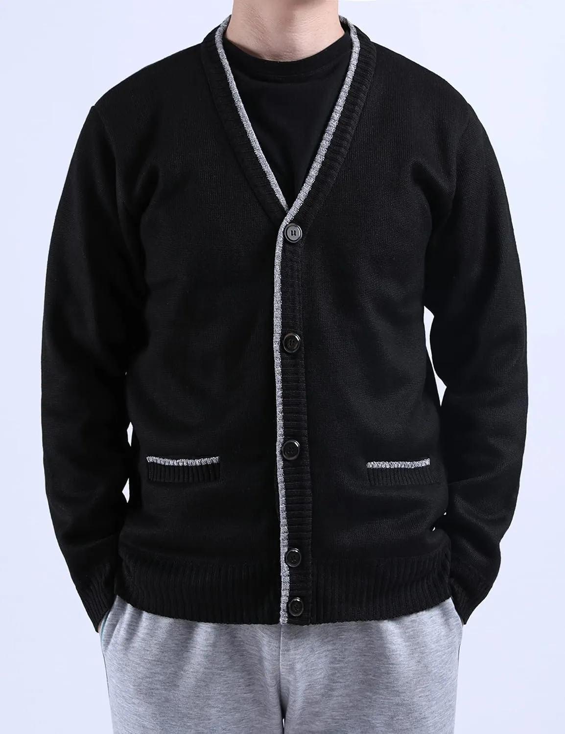Yeokou Men's Casual Slim Full Zip Thick Knitted Cardigan Sweaters with Pockets