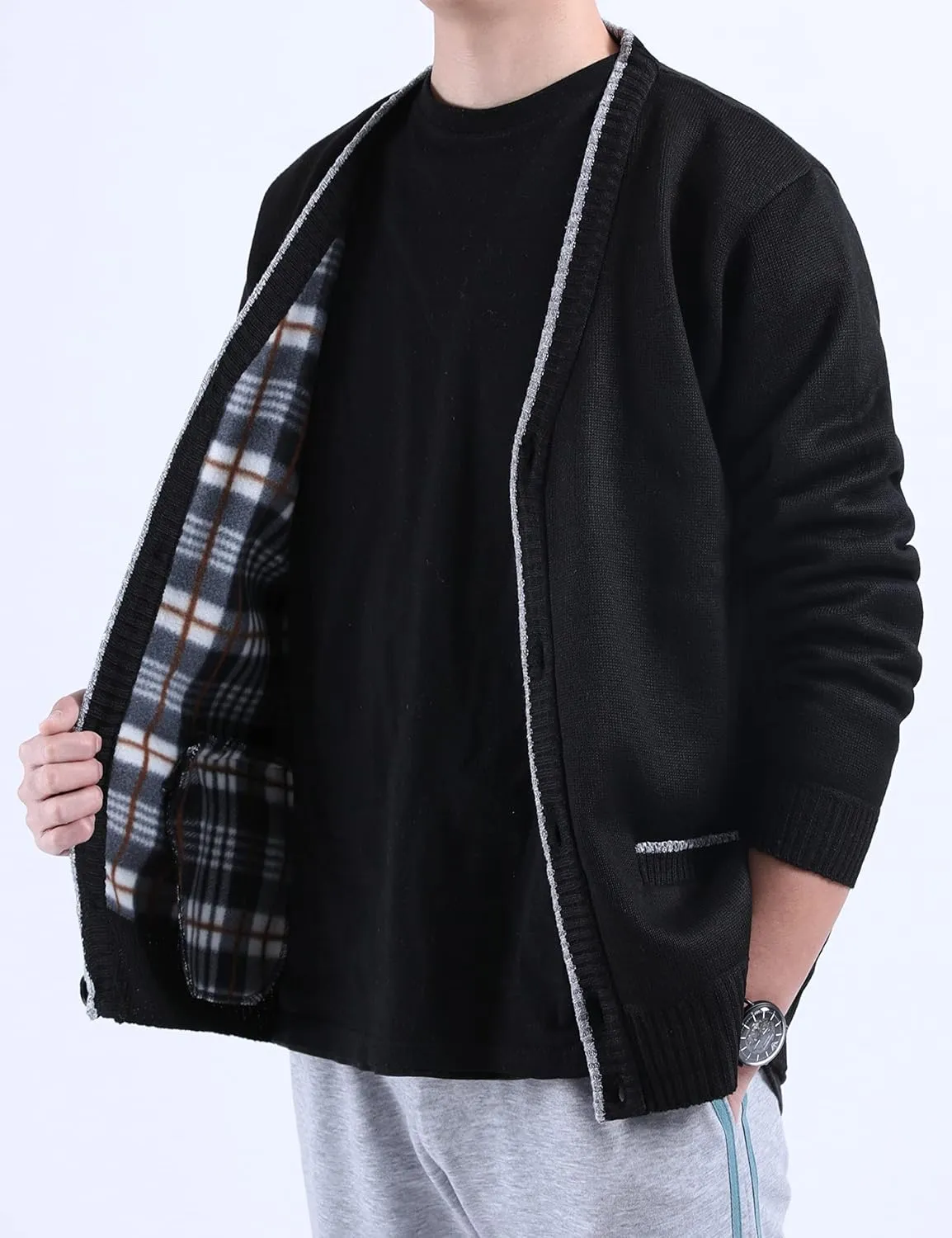 Yeokou Men's Casual Slim Full Zip Thick Knitted Cardigan Sweaters with Pockets
