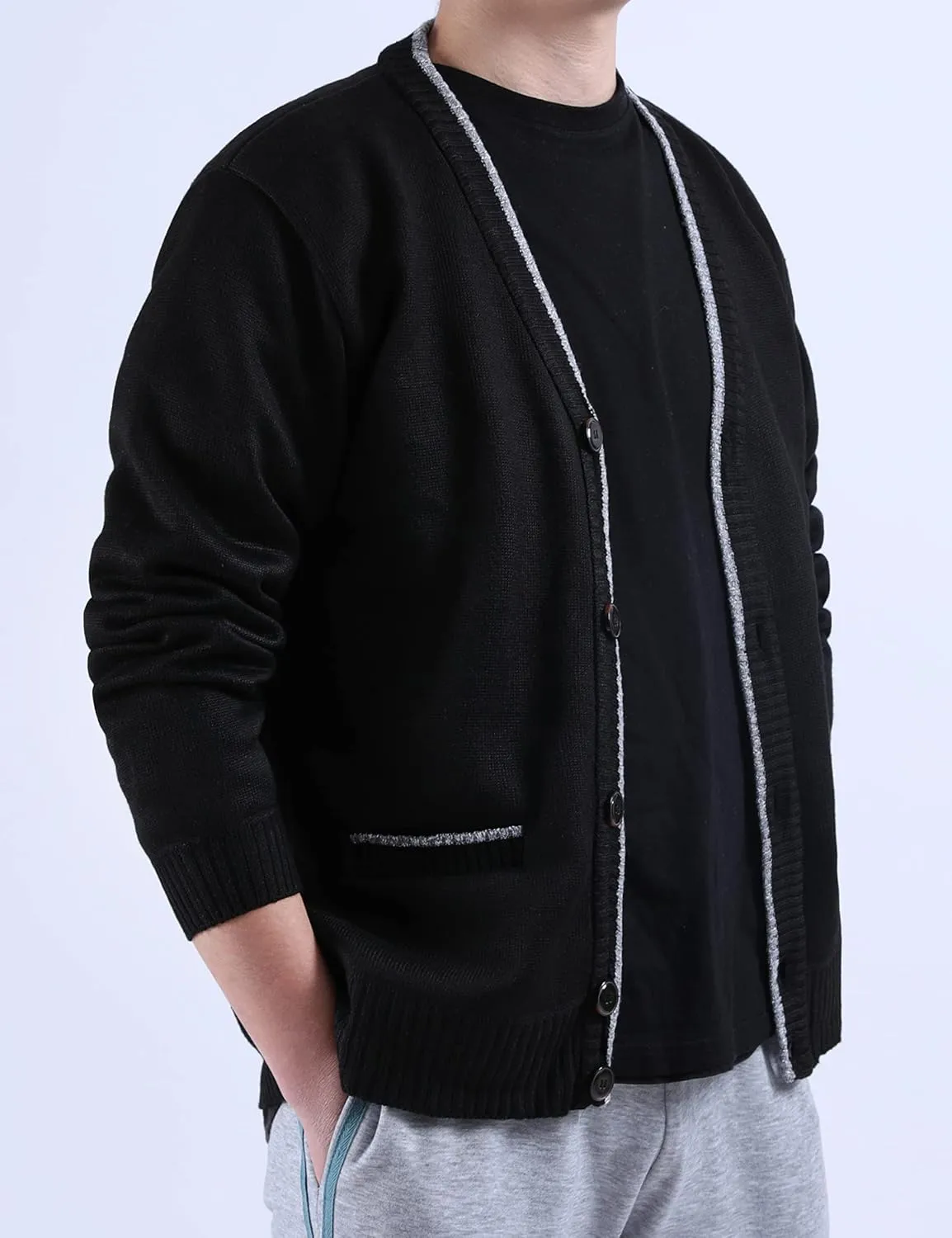 Yeokou Men's Casual Slim Full Zip Thick Knitted Cardigan Sweaters with Pockets