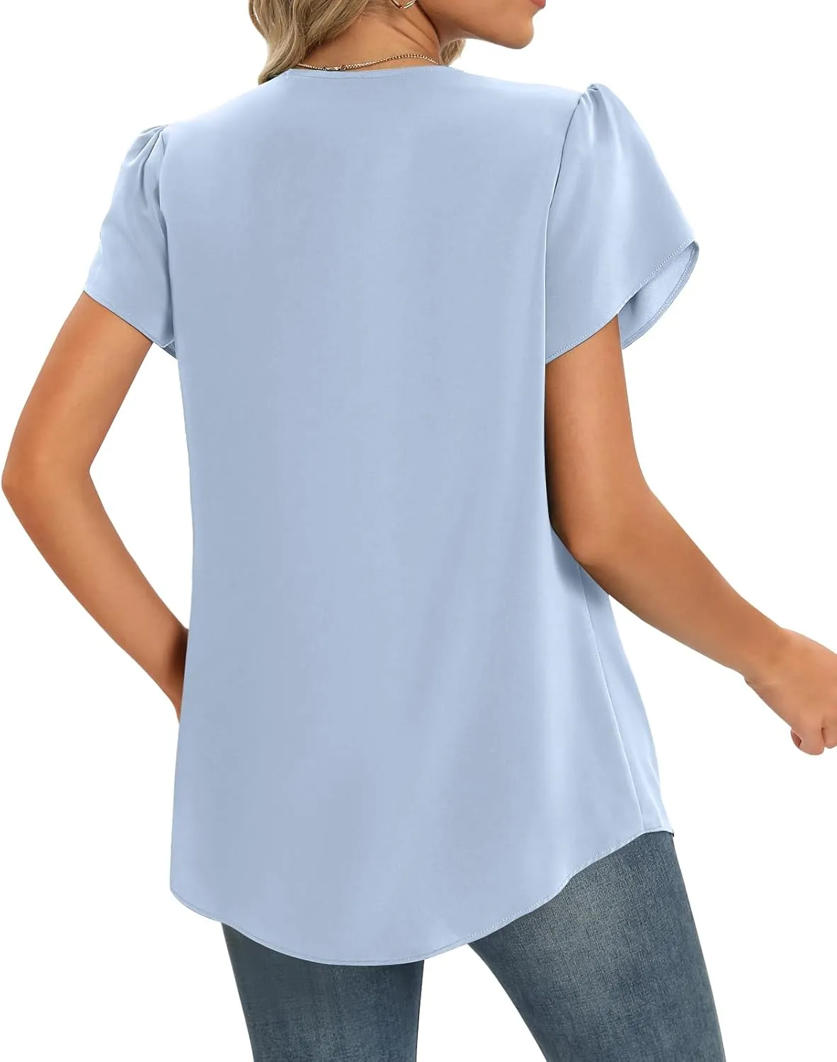 Yincro Womens Summer Dressy Chiffon Blouses V Neck Ruffle Short Sleeve Casual Tunic Tops