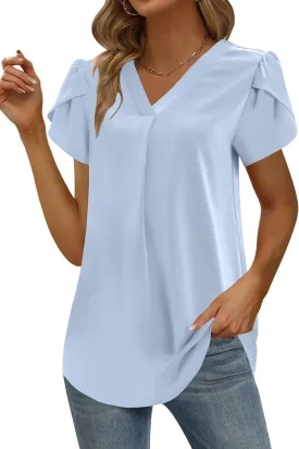 Yincro Womens Summer Dressy Chiffon Blouses V Neck Ruffle Short Sleeve Casual Tunic Tops